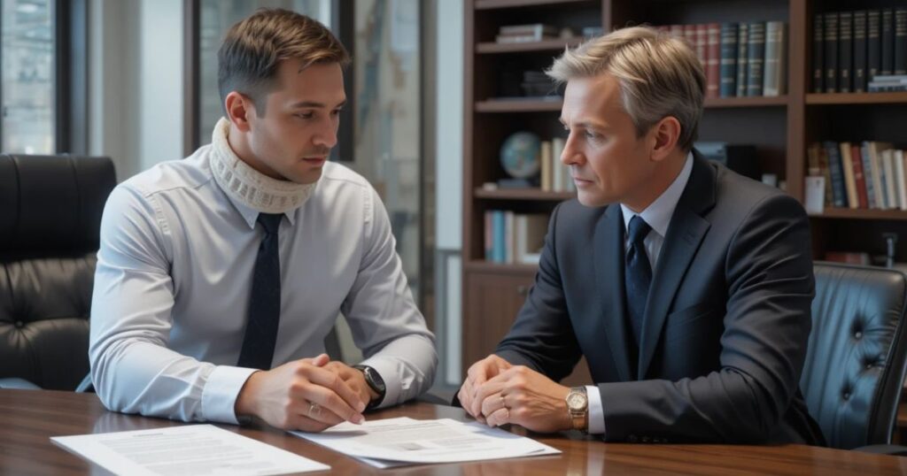 Why You Should Contact a Motorcycle Accident LawyerMotorcycle accident lawyer helping a client with neck and back injury claims.